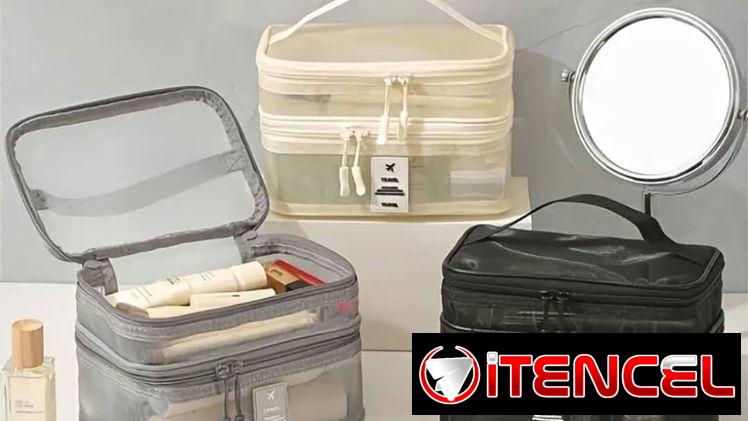 Bolsa Organizadora de Maquillaje de Gran Capacidad con Malla Transparente y Caja de Almacenamiento con Cremallera 3D