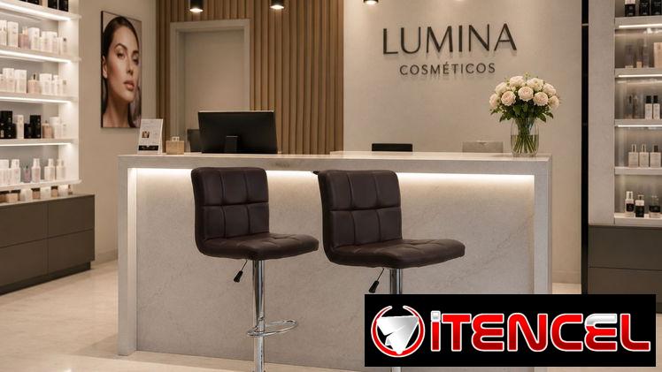 banqueta giratoria base cromada y asiento en forma de ele