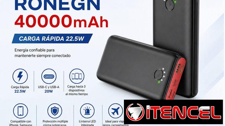 CARGADOR PORTATIL RONEGN 40000 MAH CON CARGA RÁPIDA 22.5W