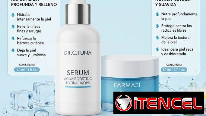 Sérum y Crema Hidratante AQUA💦Ácido Hialurónico, Algas Marinas y Aloe Vera💦Para pieles secas, opacas y deshidratadas
