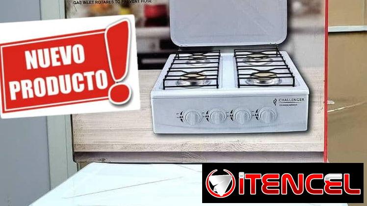 Cocina CHALLENGER de 4 hornillas de meseta con tapa de protección  *Dimensiones*  50x 18.5x 56.5cm