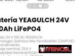 Batería YEAGULCH 24V 100Ah LiFePO4. Peso: 20 – 23 kg