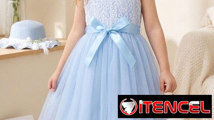 VESTIDOS AZUL CON ENCAJE PARA NIÑAS