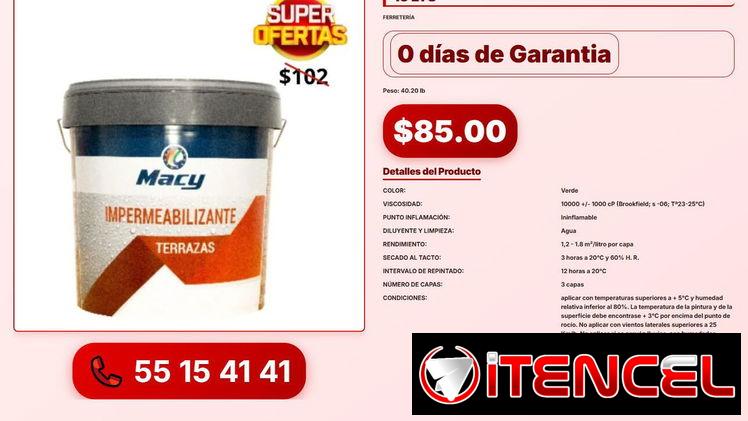 PINTURA IMPERMEABILIZANTE TERRAZA MACY 15 LTS VPT-0220