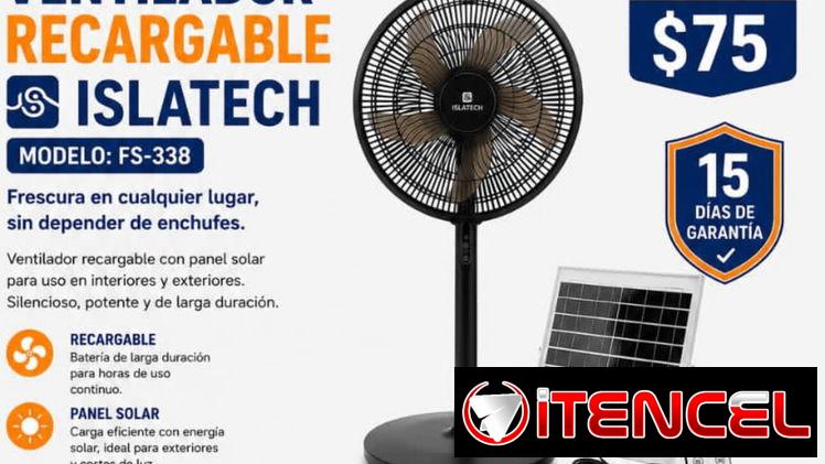 VENTILADOR RECARGABLE 16″ SOLAR con USB para cargar otos dispositivos