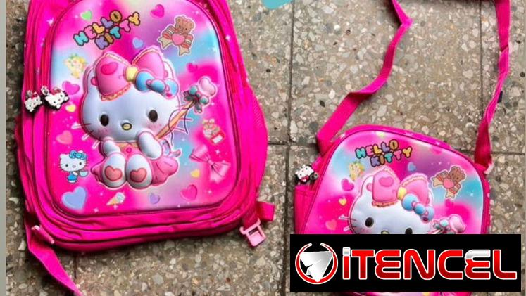 Mochilas escolares con diseño en 3D de temáticas para niñas con cartuchera y lonchera térmica