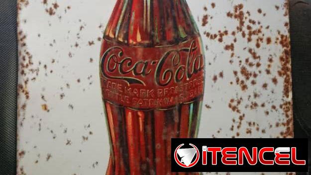 Cartel de Metal y pintura de Esmalte  Coca Cola