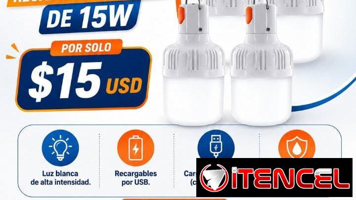 4 Focos LED Recargables por USB de 15W
