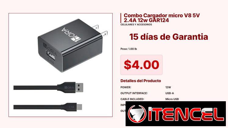 Kit de Carga GAR124 12W: Cable V8 Reforzado para Mayor Durabilidad VPT#-0097