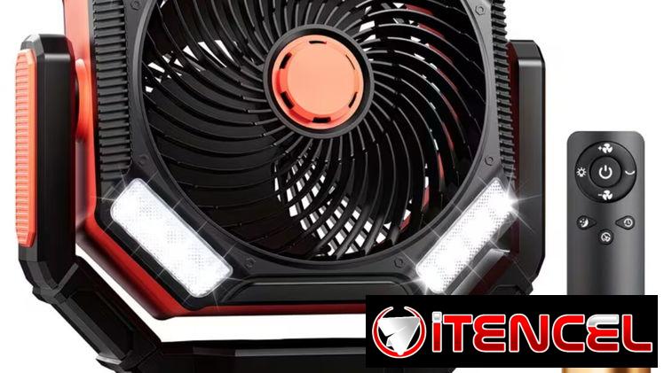 Ventilador de Camping coldSky 𝟰𝟬𝟬𝟬𝟬𝗺𝗔𝗵, Ventilador de Batería con 4 Luces LED, Ventilador de Mesa de 8 Velocidad