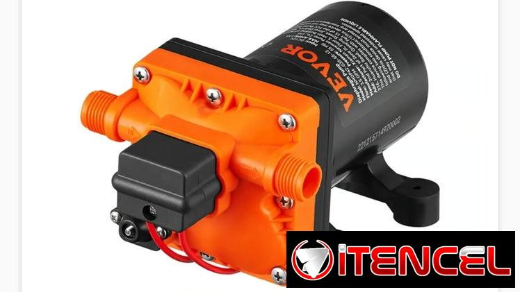 Bomba de Agua VEVOR 12V DC 3.5 GPM 55 PSI Autocebante Diafragma Negro Naranja.