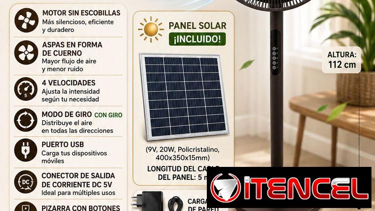 Ventilador recargable con panel solar primera mano