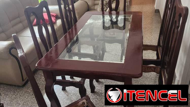 ‼️JUEGO DE MESA DE 6 SILLAS DE MADERA Y CRISTAL/54486895/10 DE OCTUBRE‼️