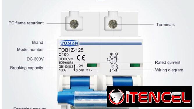 Breaker DC (Corriente Directa) TOMZN , de 125A de 2 polos (Vedado)