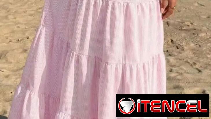 Falda larga, rosada, estilo boho