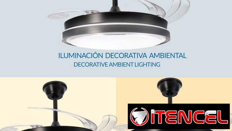 Ventilador de techo Inteligente, Bocina Bluetooth Nizzato 42p Mando a distancia,Aspas Transparentes plegable $130 USD