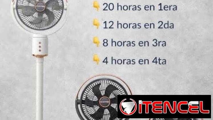 Ventilador recargable. Tiene la opción de los tres tamaños
