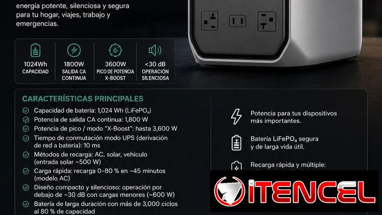 *Ecoflow Delta 3 Clásica de 1800w con un pico de 3600w*  – Precio 780 USD  -Garantía 7 días