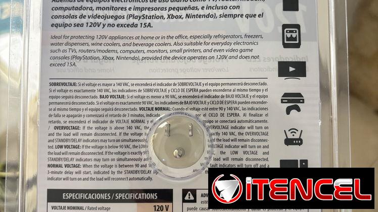 Protector de voltaje de 120V. Protege bajo/alto voltaje.