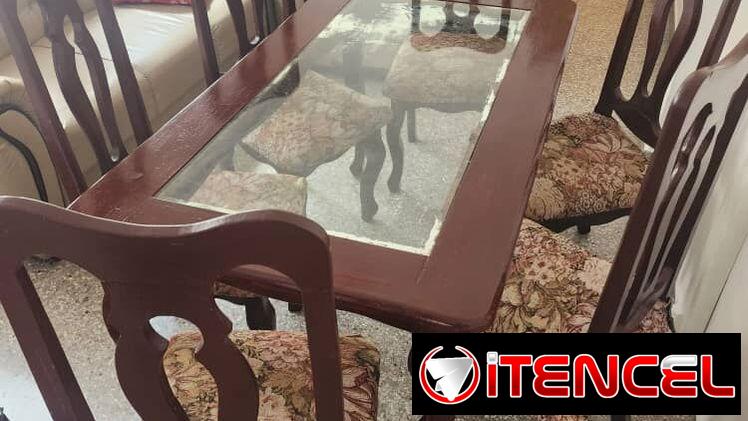 ‼️JUEGO DE MESA DE 6 SILLAS DE MADERA Y CRISTAL/54486895/10 DE OCTUBRE‼️
