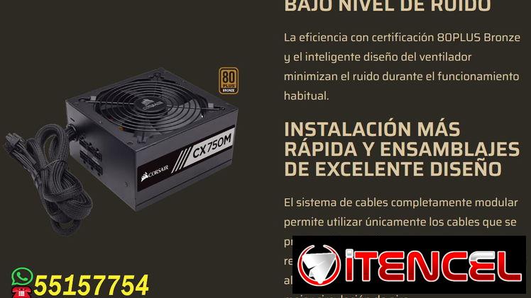 ⚡ Fuente de Poder ATX – 750W ⚡  Eficiencia certificada 80 PLUS Bronce | Semi Modular | Ventilador silencioso de 140 mm