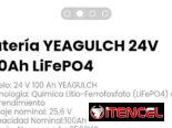 Batería YEAGULCH 24V 100Ah LiFePO4. Peso: 20 – 23 kg