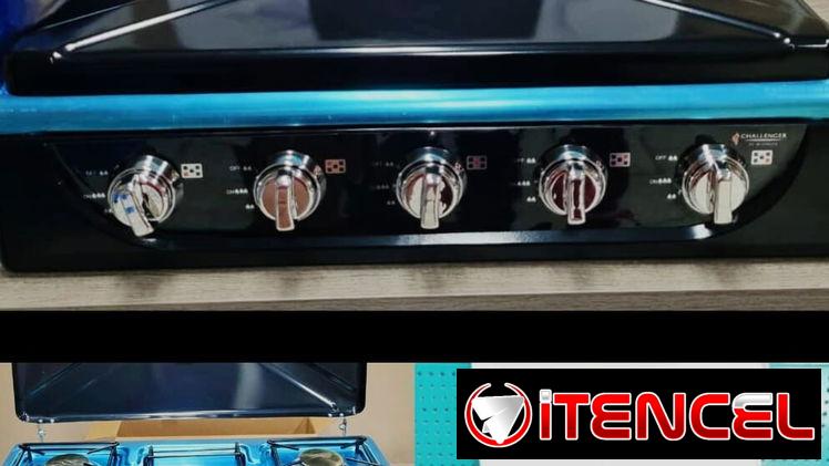 Cocina de meseta de 5 hornillas CHALLENGER  *Dimensiones* 66 x 46 x 16 cm  ✅Tapa de protección  ✅Color disponible negro