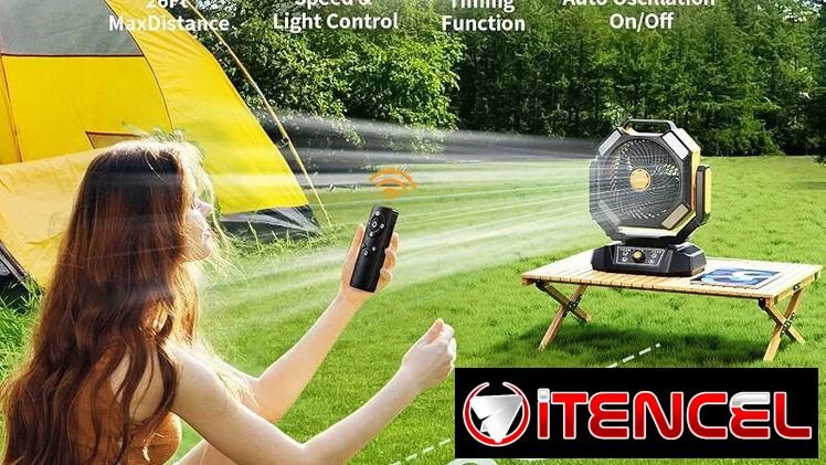 Ventilador de Camping coldSky 𝟰𝟬𝟬𝟬𝟬𝗺𝗔𝗵, Ventilador de Batería con 4 Luces LED, Ventilador de Mesa de 8 Velocidad