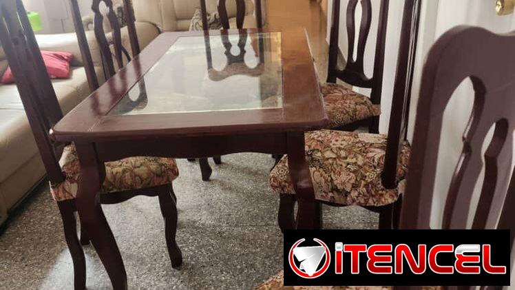 ‼️JUEGO DE MESA DE 6 SILLAS DE MADERA Y CRISTAL/54486895/10 DE OCTUBRE‼️