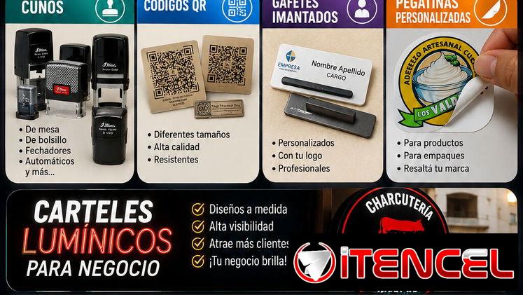 Cuños, QR, Gafetes, carteles lumínicos
