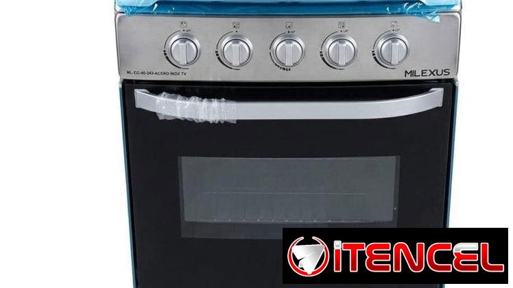 Cocina de gas 24″ MILEXUS  (4 hornillas y horno) ✅ Volumen del horno: 80 L ✅ Tamaño: Altura 910 x 600 Ancho x 600 Profun