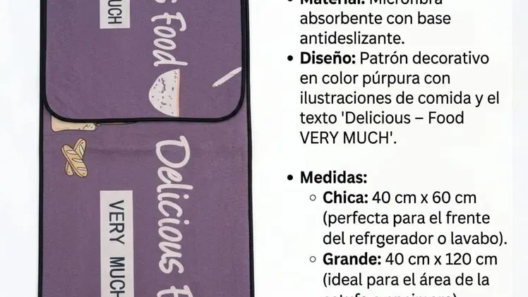 Set de 2 alfombras de cocina en 4800 cup  ( Pequeña 40×60 cm Grande 40×120 cm )