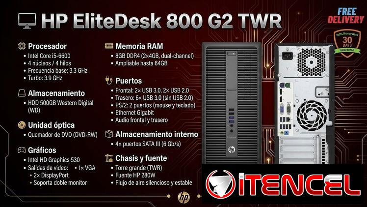 📌🎮Torre preensamblada refurbished HP Elitedesk 800 G2 TWR – 💲230 USD🍷