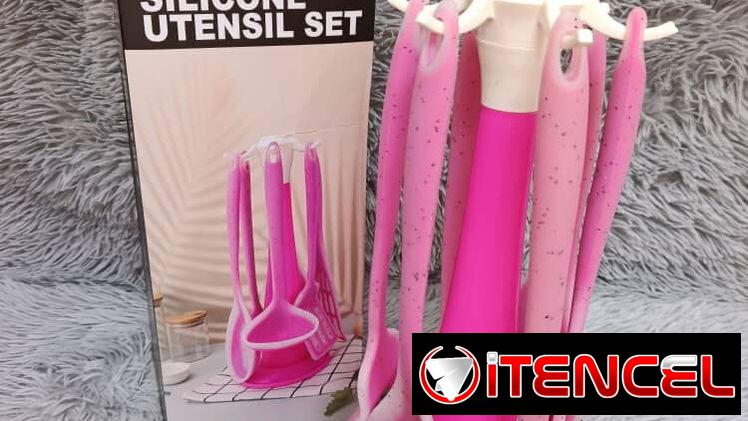 Set de 6 utensilios de silicona con base giratoria en 7800cup