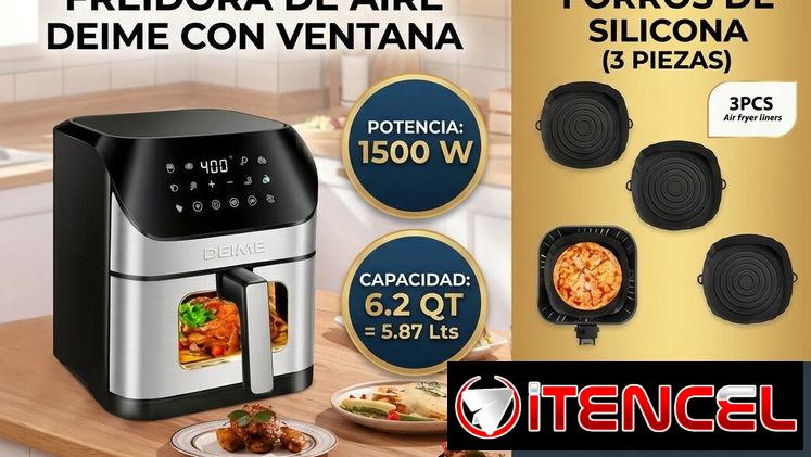 Freidora de aire con botones táctiles con 3 moldes de silicona. 1500W, 6.2QT=5.87Lts.