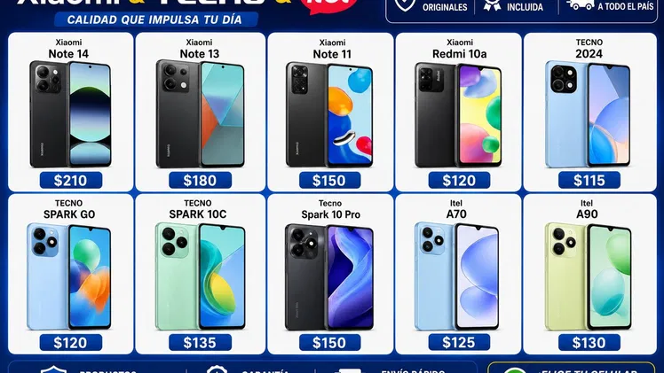 Teléfonos Samsung – Tecno – Xiaomi – Itel