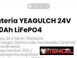 Batería YEAGULCH 24V 100Ah LiFePO4. Peso: 20 – 23 kg