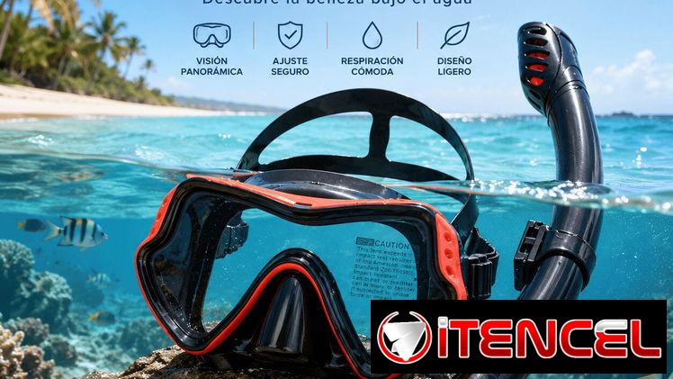 Careta y snorkel de buceo de visor panorámico cristal templado