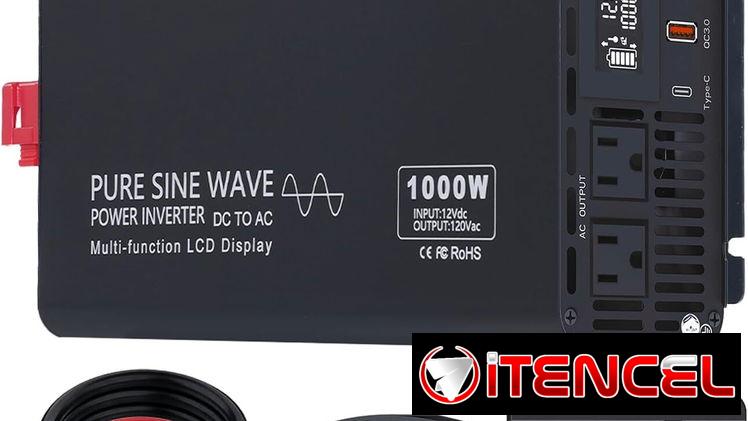 AeternaSol Inversor de onda sinusoidal pura 12v a 110v 1000W CC 2000W Pico