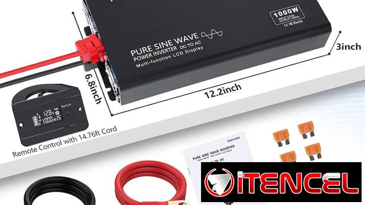 AeternaSol Inversor de onda sinusoidal pura 12v a 110v 1000W CC 2000W Pico