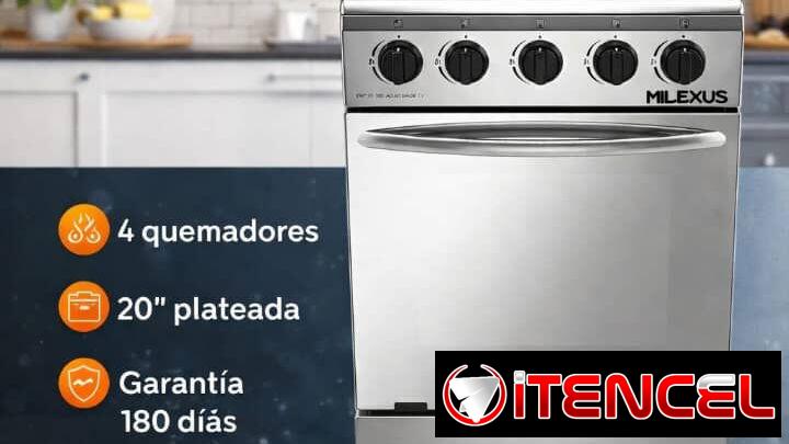 COCINA CON HORNO DE GAS CON 4 QUEMADORES Y 20″ PLATEADA* 🍳