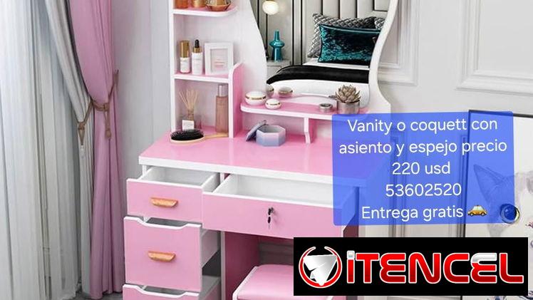 Vanity y coquett  con asiento y espejo