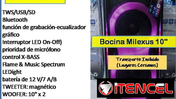 QB-701-Bocina Milexus 10″ …..210 USD….51596013…. transporte lugares cercanos