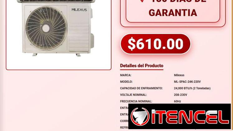Aire Split Milexus 24000 BTU 220V 60Hz Compresor Resistente VPT-0204