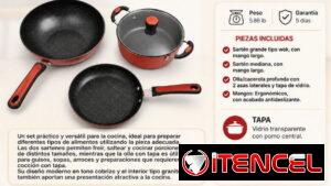 JUEGO DE SARTENES Y OLLA Y1298. 2 saltén más cazuela y tapa