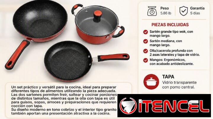 JUEGO DE SARTENES Y OLLA Y1298. 2 saltén más cazuela y tapa