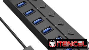Adaptador USB 3.0 de 7 puertos con alimentación independiente opcional de 10w transformador incluído