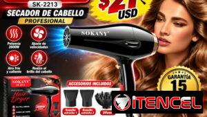 SECADOR DE CABELLO PROFESIONAL 2600W CON 3 BOQUILLAS MARCA SOKANY (RADICAMOS EN SAN MIGUEL DEL PADRÓN)