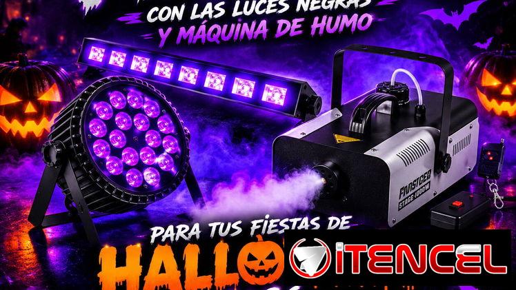 Alquiler de 8 Luces negras (UV) y 1 Maquina de humo para las fiestas Halloween, Ademas contamos con audio, DJ y pantalla