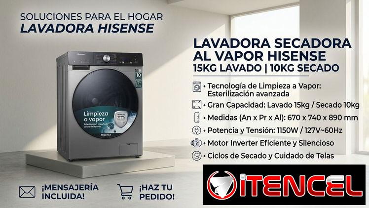 LAVADORA SECADORA AL VAPOR HISENSE 15kg – $700